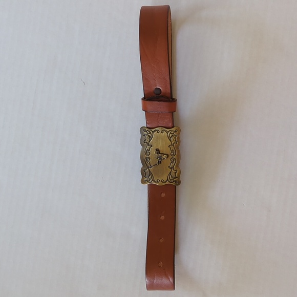 Vintage Chaucer Harness Leather Belt w/Western Buckle 26 Brown - Picture 9 of 16